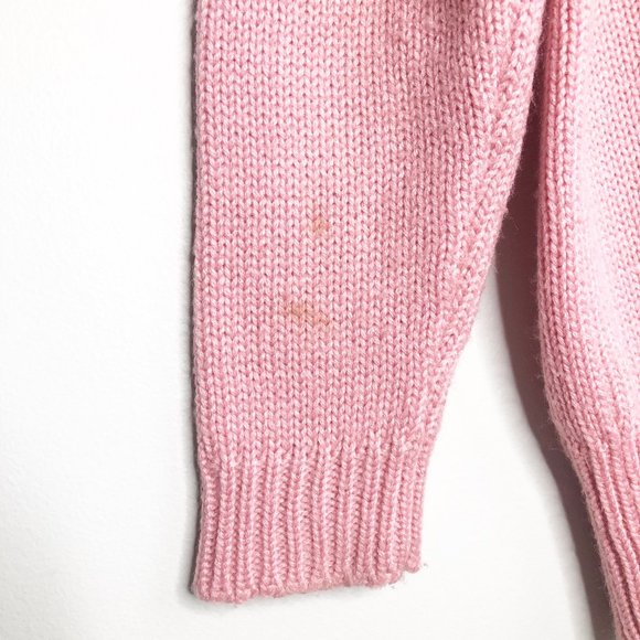 Vintage Oversized Pink Cable Knit Cardigan Sweater - Picture 6 of 7